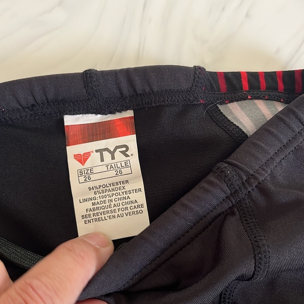 Tyr taper splice jammer bathing suit bottom racing suit red black stripe 26 new - Picture 3 of 5